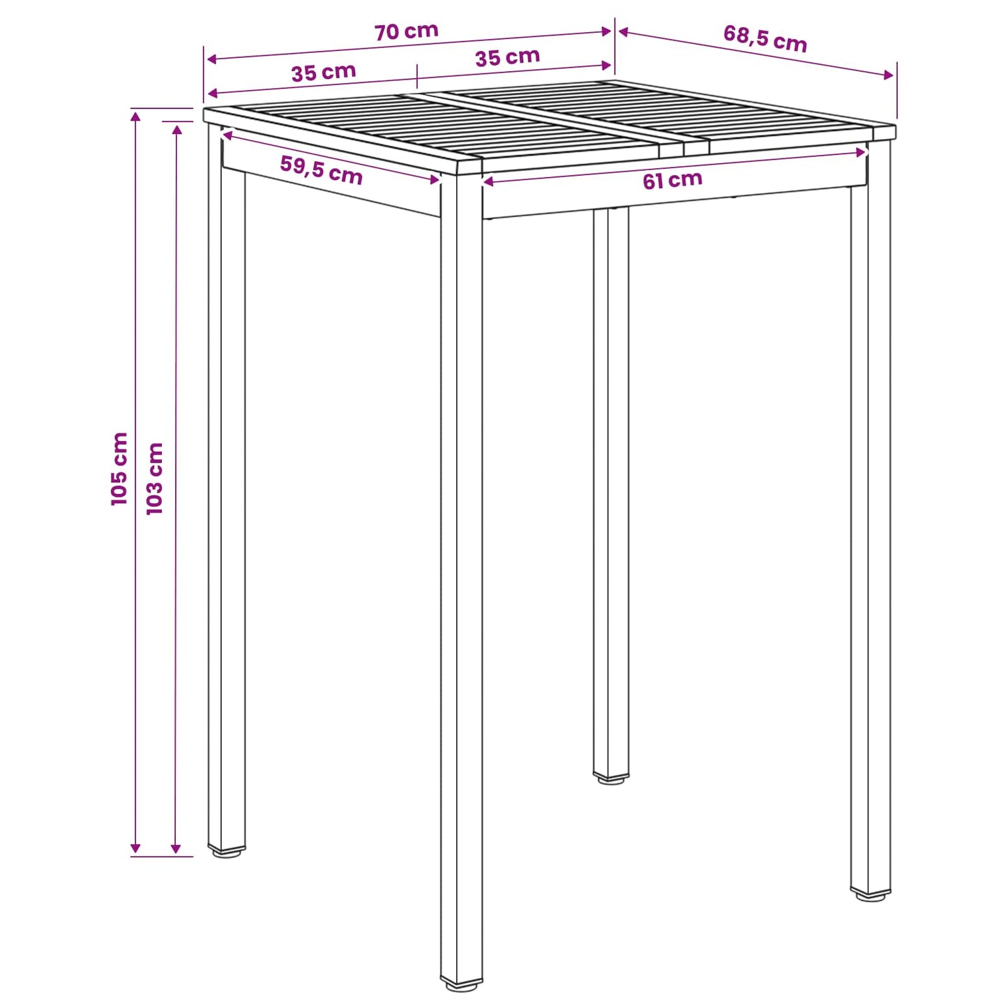 Garden Bar Table Natural and Coffee 70 x 68.5 x 105 cm