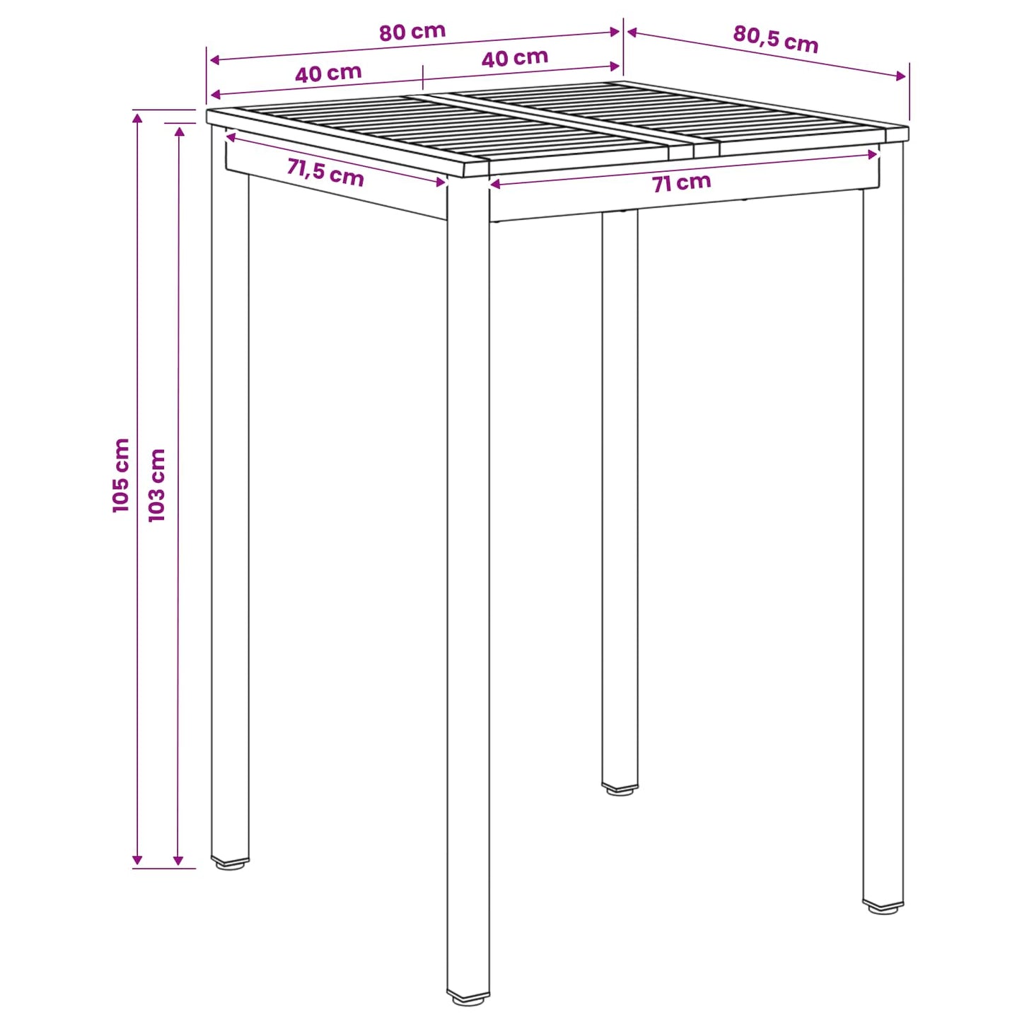 Garden Bar Table Natural and White 80 x 80.5 x 105 cm