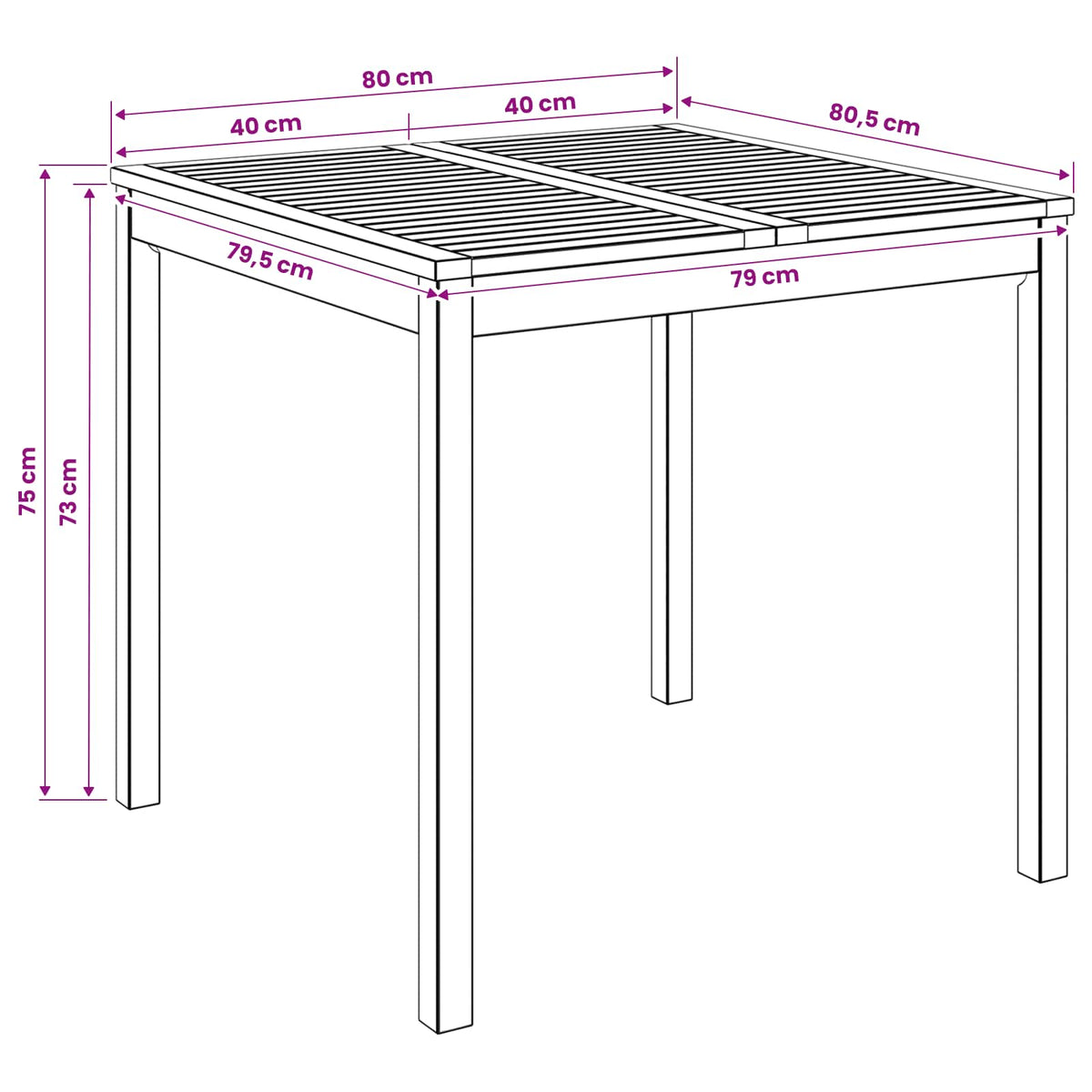 Garden Dinner Table White 80 x 80.5 x 75 cm Solid Acacia Wood