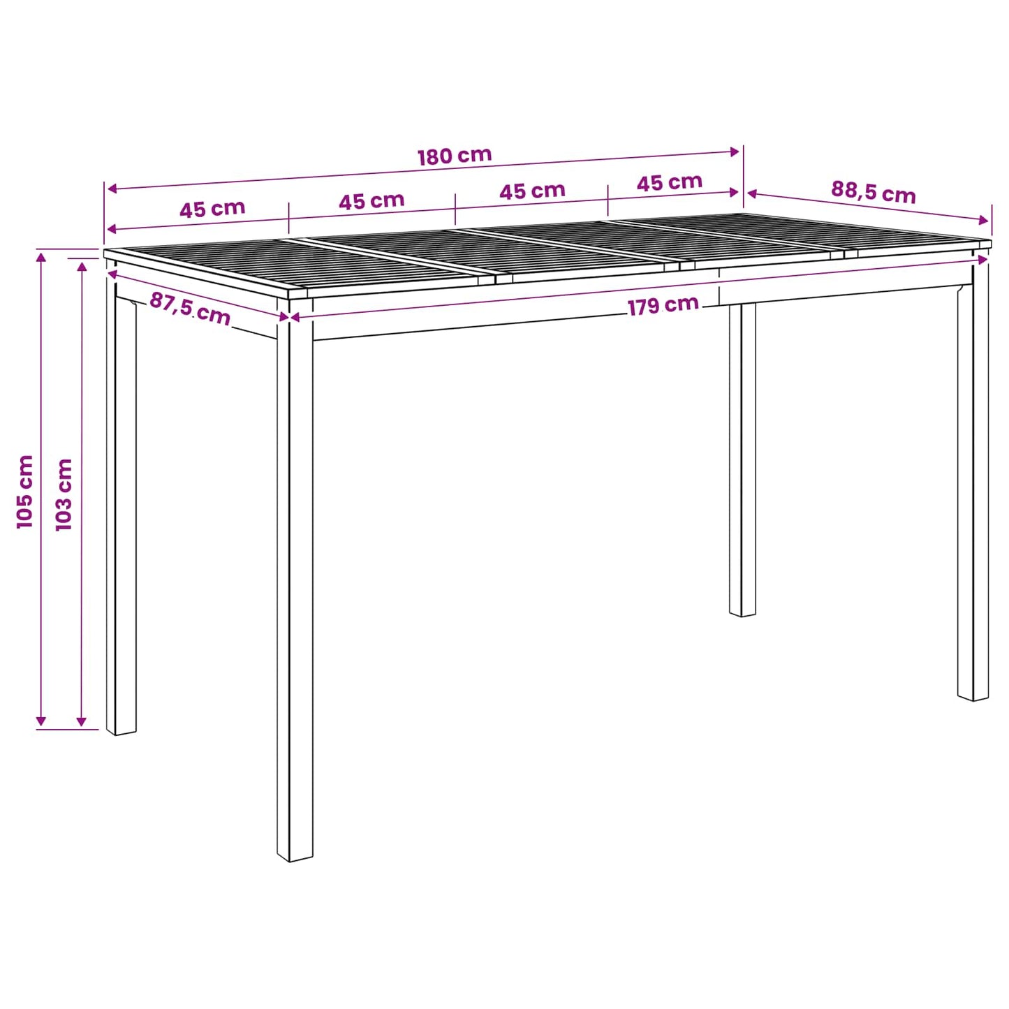Garden Bar Table White 180 x 88.5 x 105 cm Solid Acacia Wood