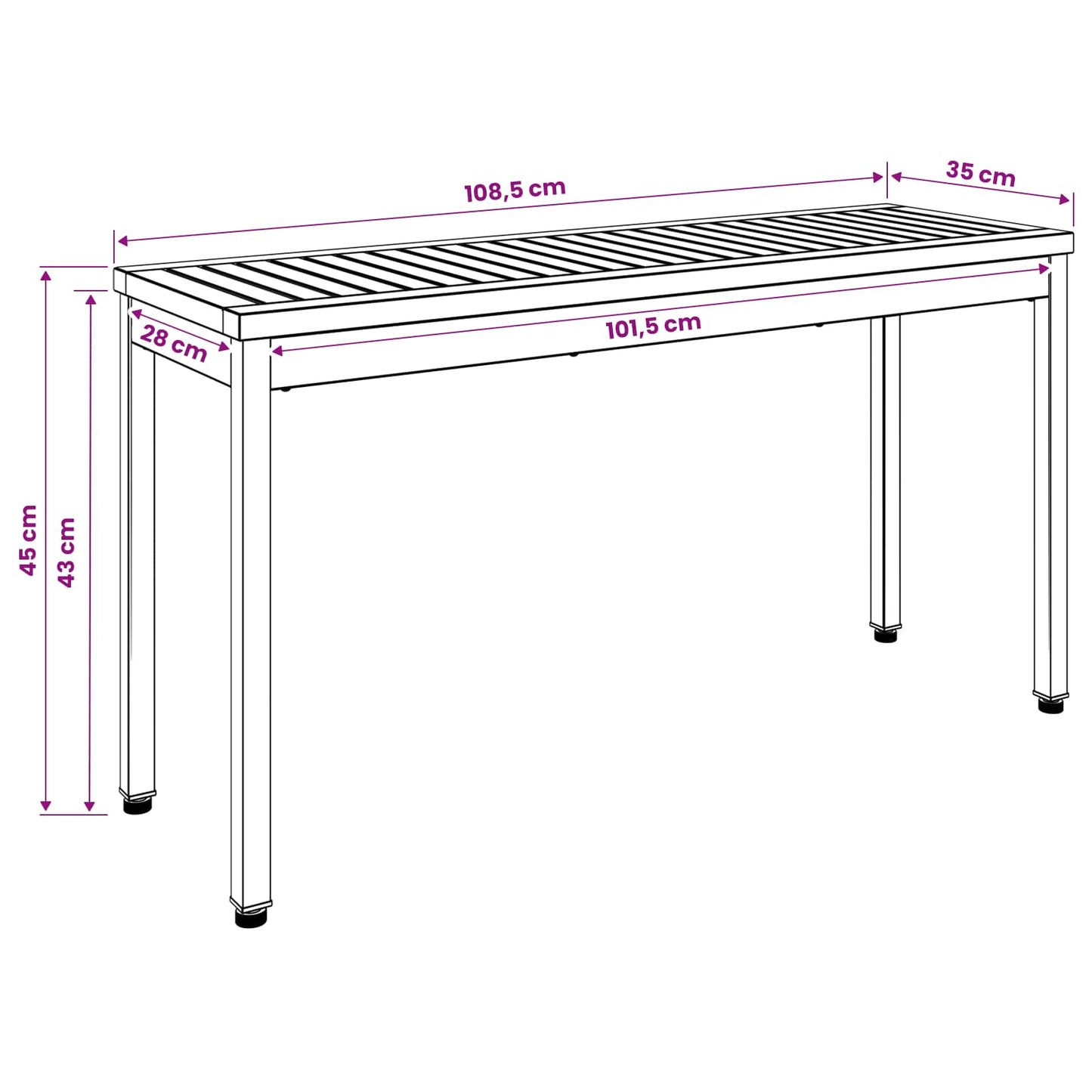 Garden Bench 108.5 x 35 x 45 cm Solid Acacia Wood White