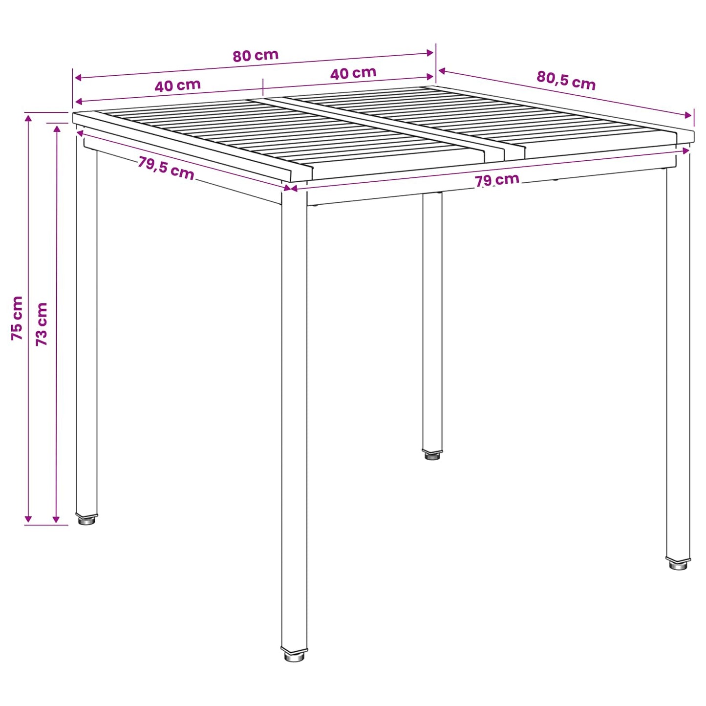 Garden Dinner Table White and Black 80 x 80.5 x 75 cm