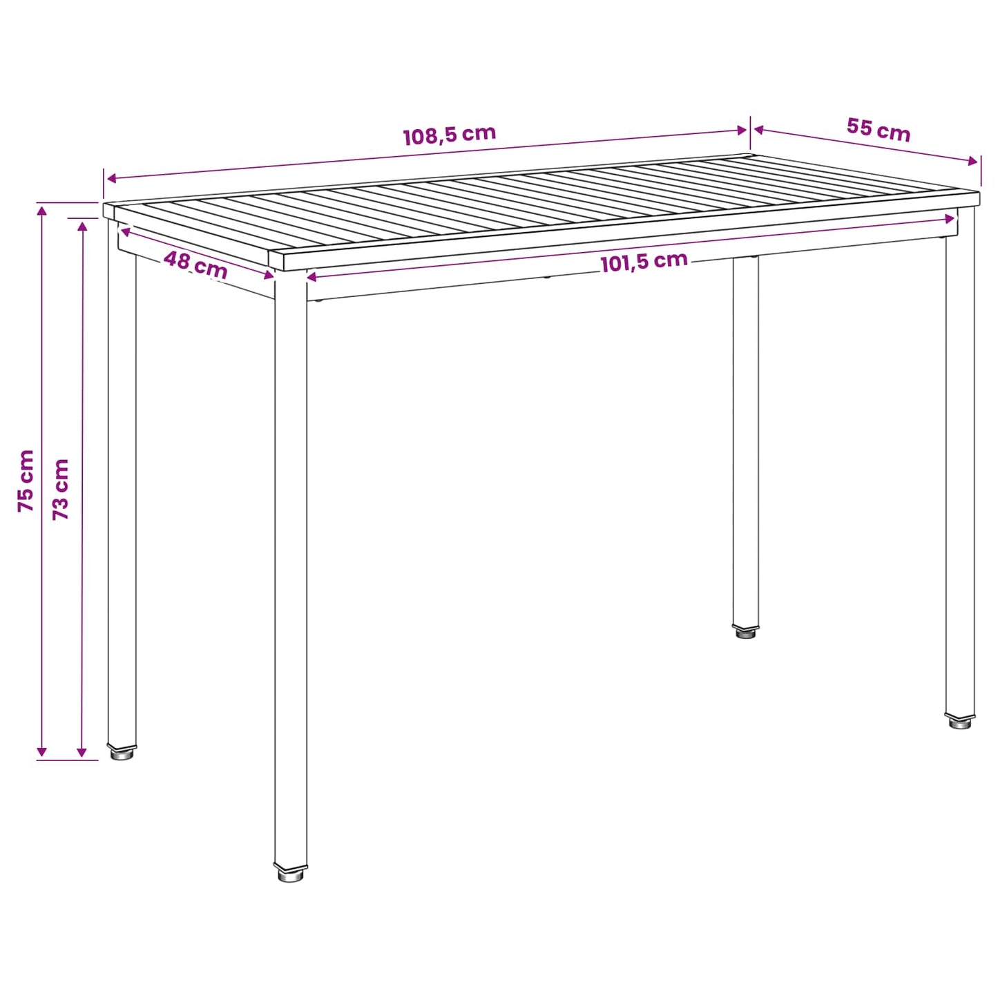 Garden Dinner Table White and Black 108.5 x 55 x 75 cm