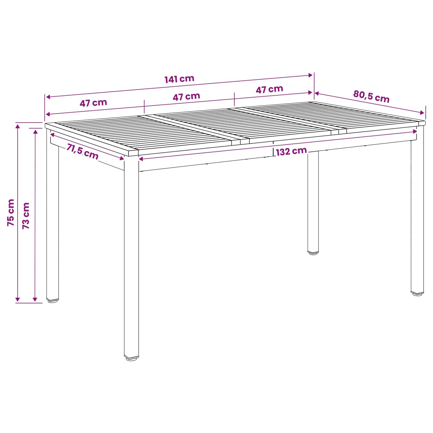 Garden Dinner Table White 141 x 80.5 x 75 cm Solid Acacia Wood