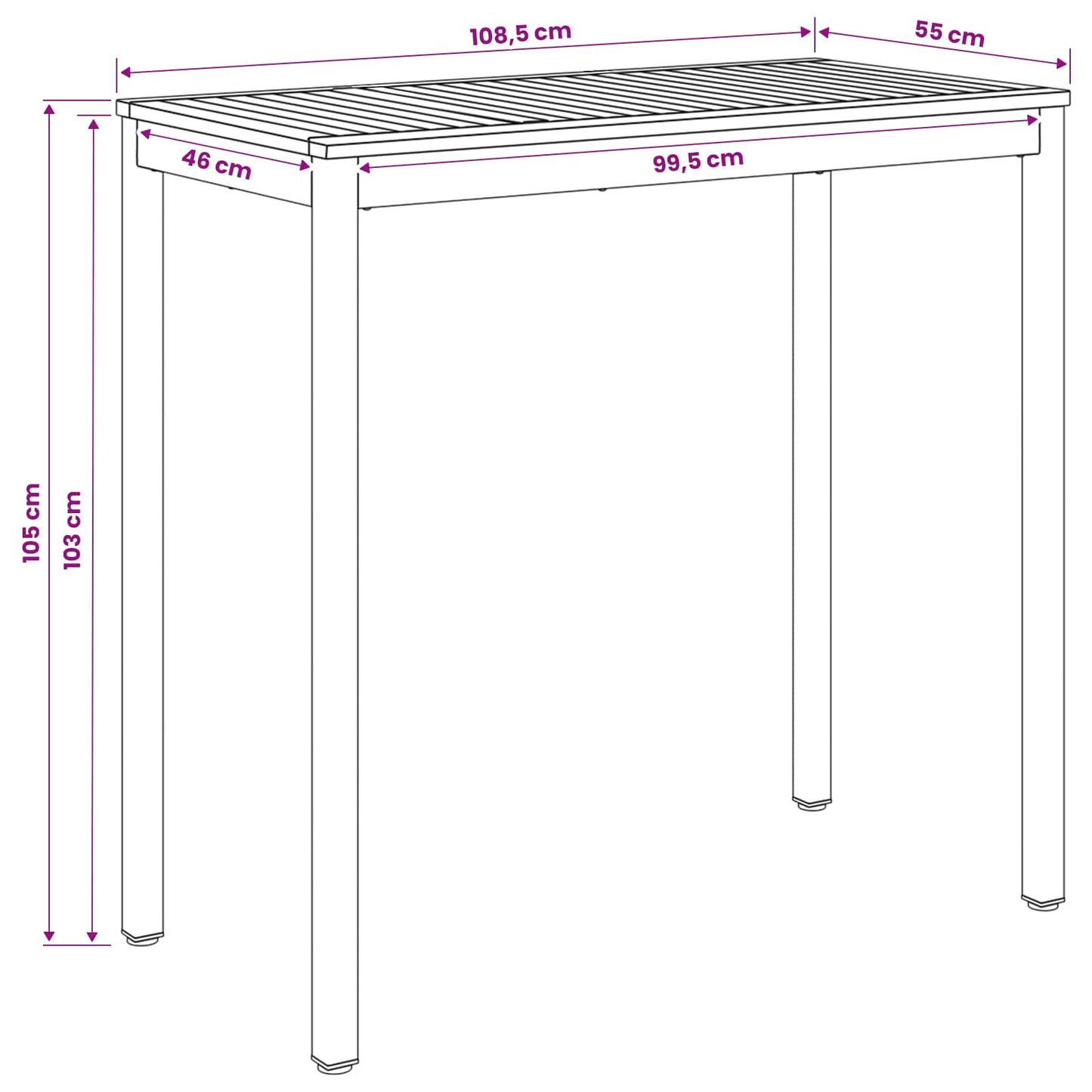 Garden Bar Table White 108.5 x 55 x 105 cm Solid Acacia Wood