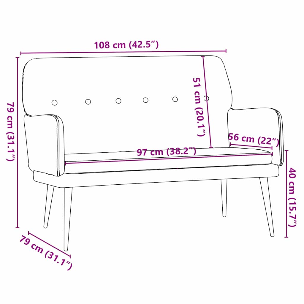 Bench Black 108 x 79 x 79 cm Velvet