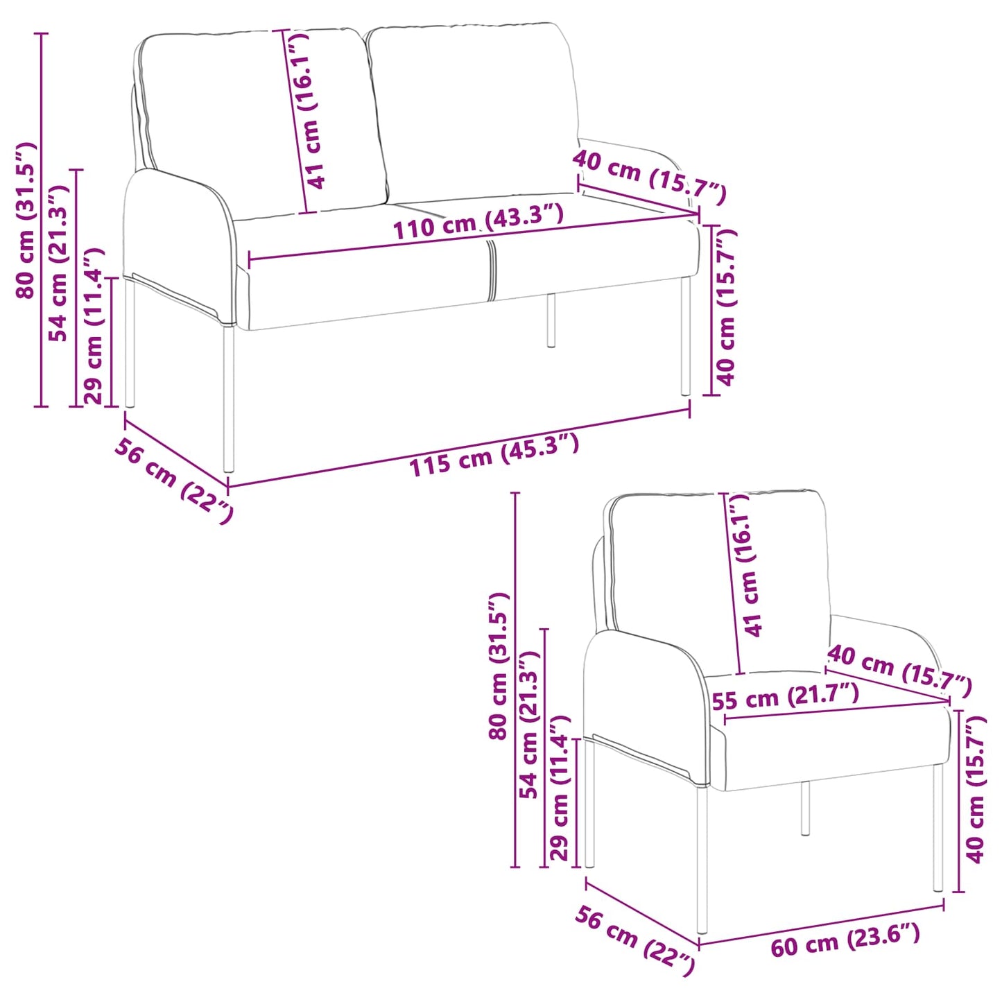 Sofa Sets with Cushion 3 pcs Black 115 x 56 x 80 cm Plywood