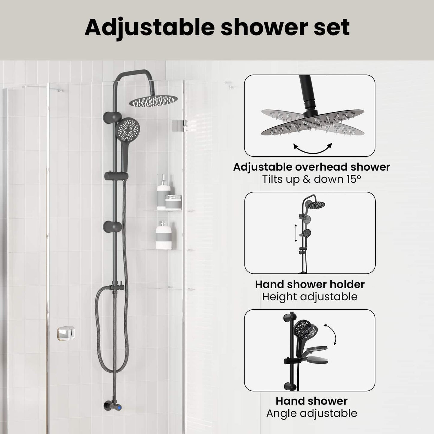 Shower System Black 47 x 20 x 95 cm Stainless Steel