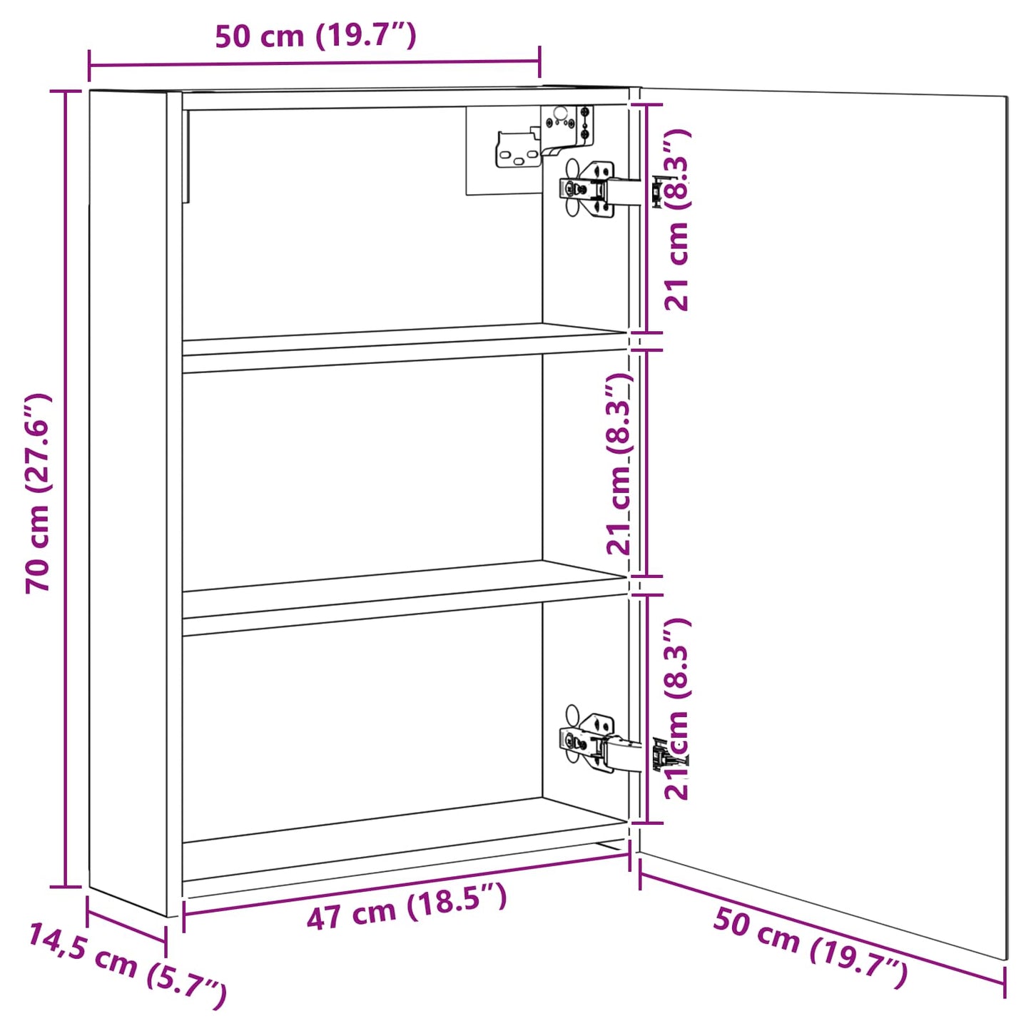 Bathroom Mirror Cabinet with Shelf Black Oak 50 x 14.5 x 70 cm
