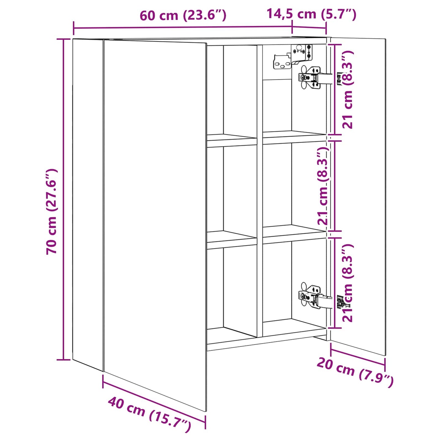 Bathroom Mirror Cabinet with Shelf Sonoma Oak 60 x 14.5 x 70 cm