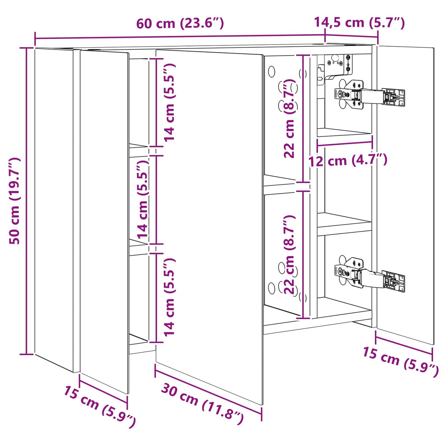 Bathroom Mirror Cabinet Black Oak 60 x 14.5 x 50 cm