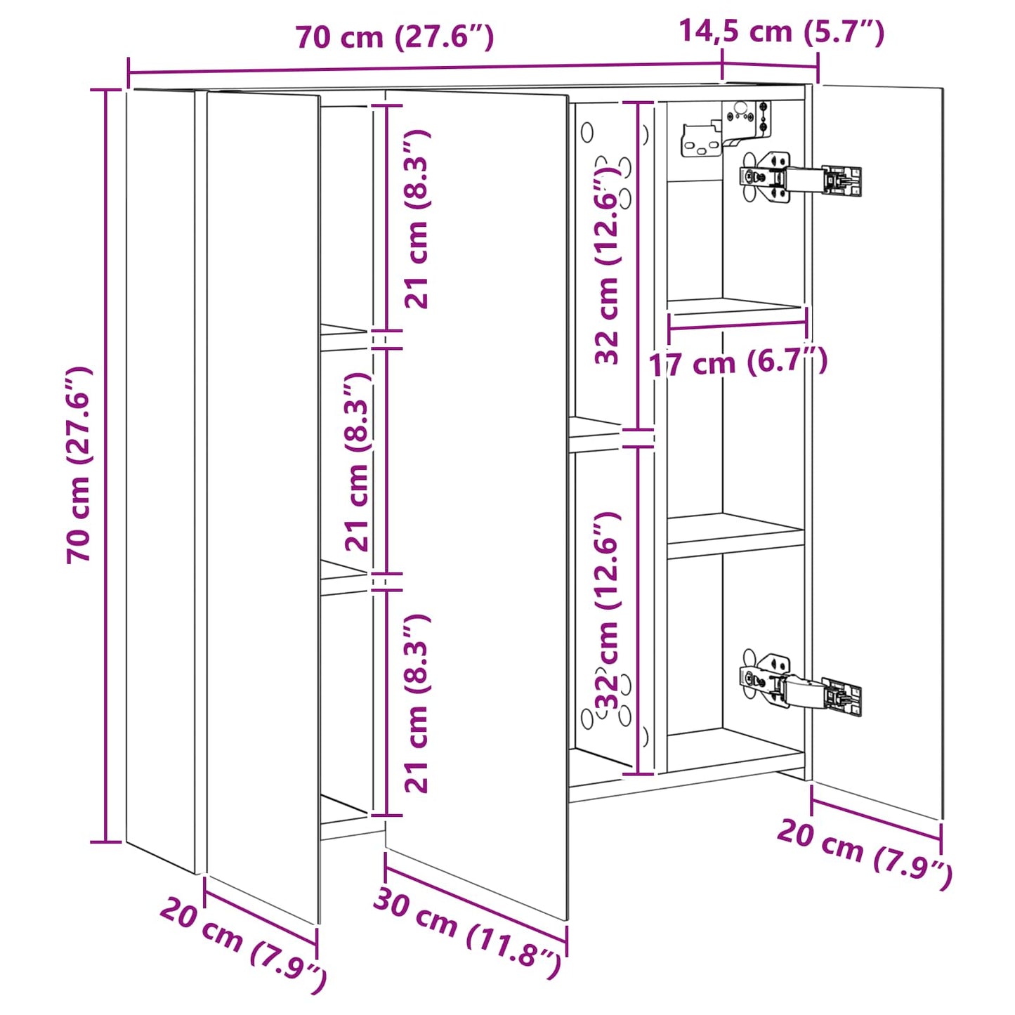 Bathroom Mirror Cabinet Concrete Grey 70 x 14.5 x 70 cm