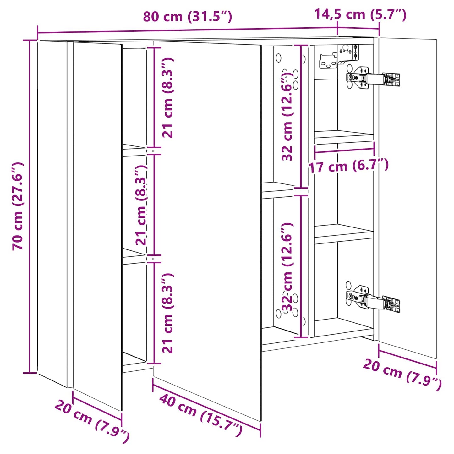 Bathroom Mirror Cabinet Concrete Grey 80 x 14.5 x 70 cm