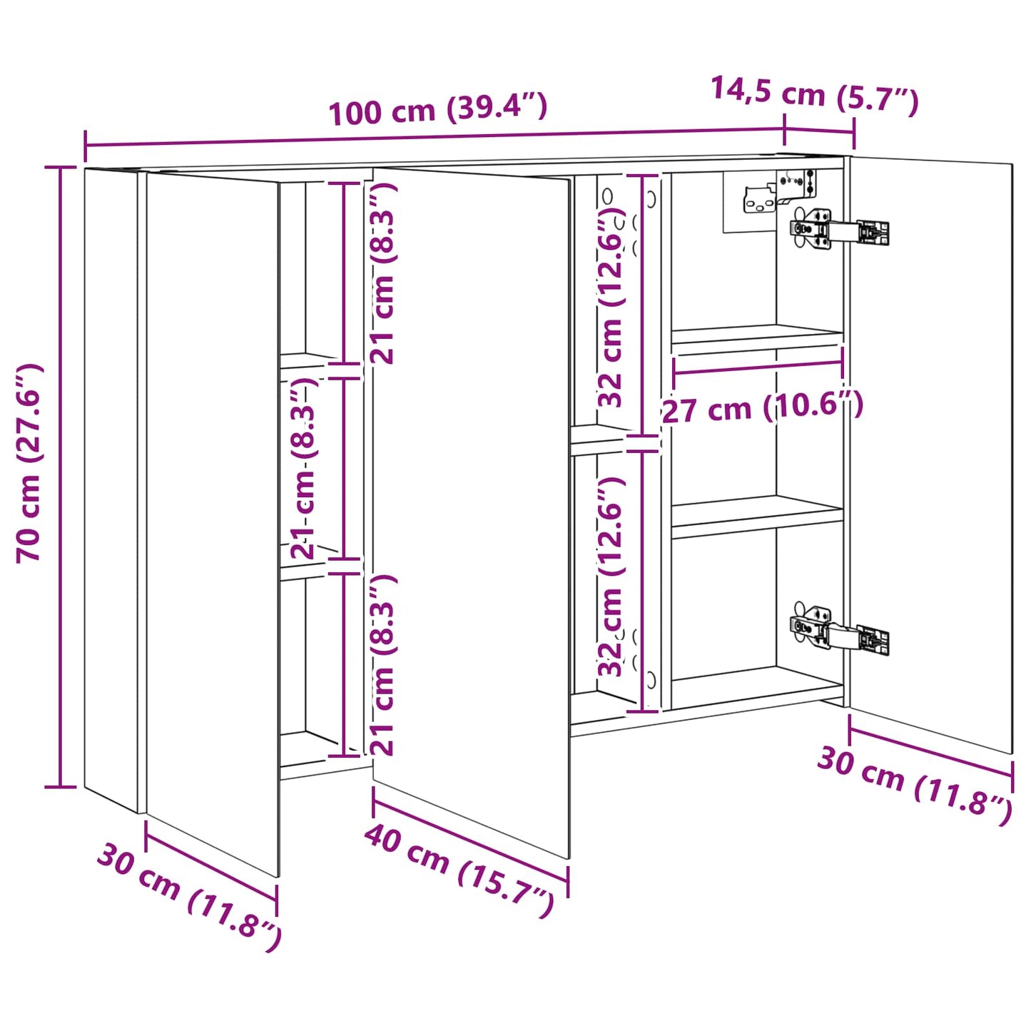 Bathroom Mirror Cabinet with Door Smoked Oak 100 x 14.5 x 70 cm