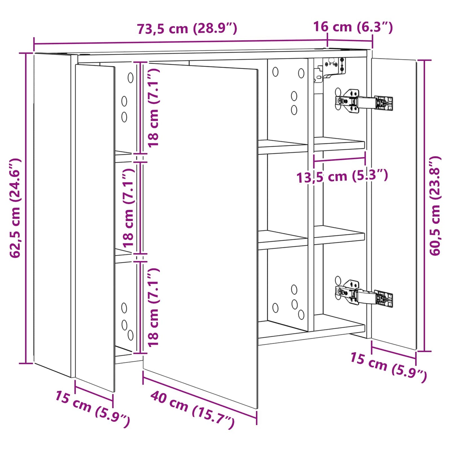 Bathroom Mirror Cabinet Black Oak 73.5 x 16 x 62.5 cm