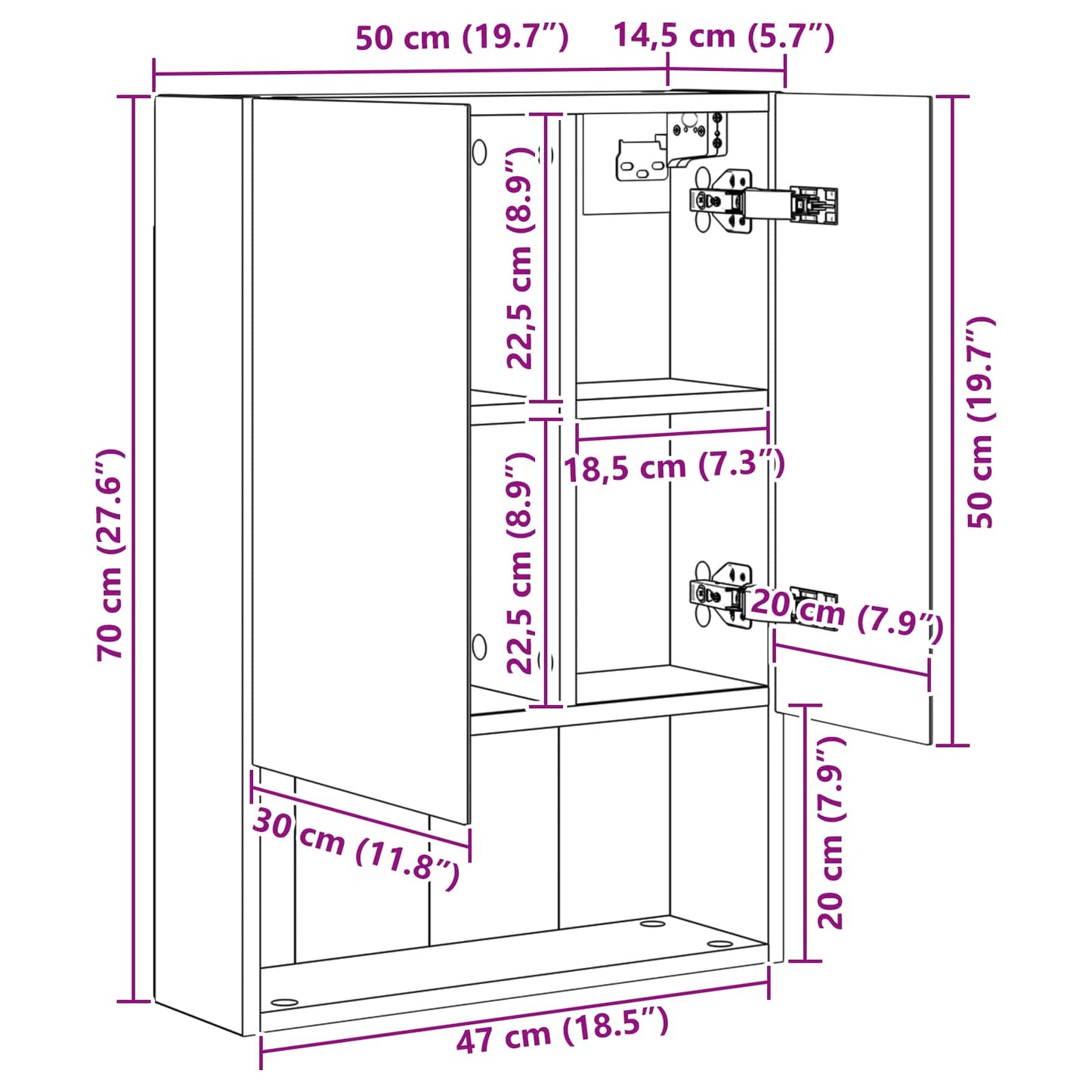 Bathroom Mirror Cabinet Artisian Oak 50 x 14.5 x 70 cm