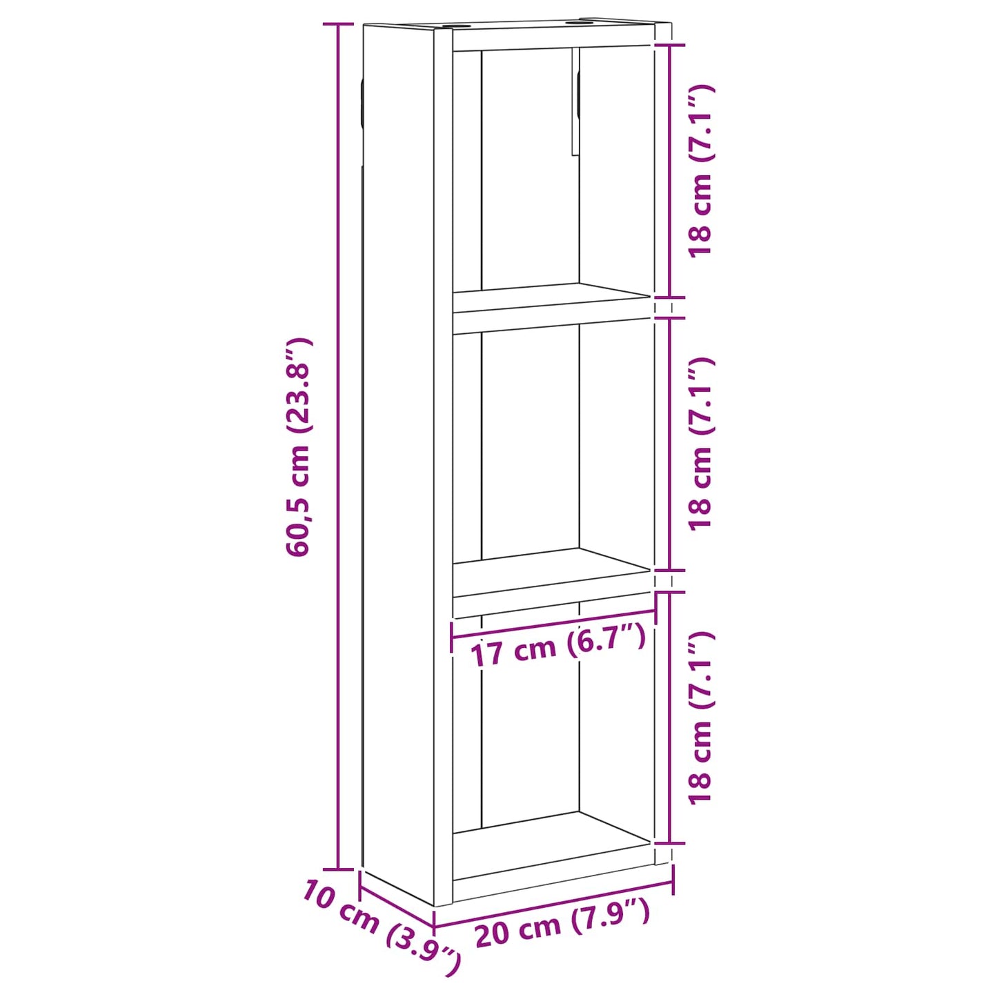Bathroom Wall Cabinet Smoked Oak 20 x 10 x 60.5 cm