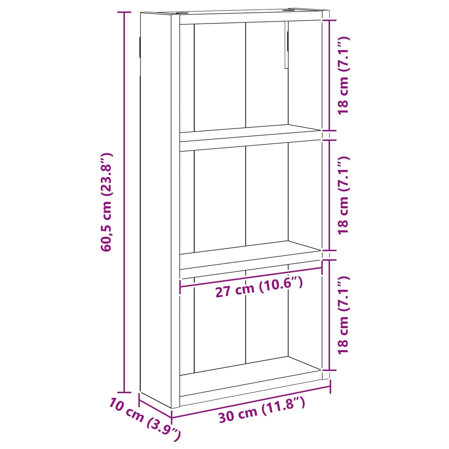 Bathroom Wall Cabinet Grey Sonoma 30 x 10 x 60.5 cm