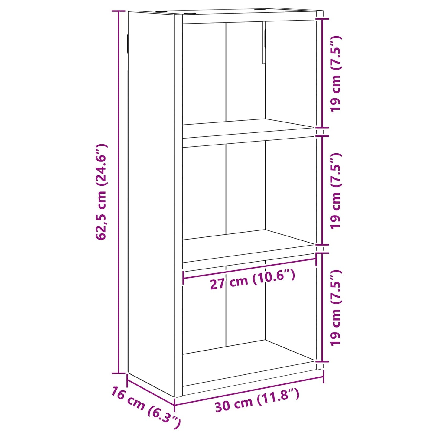 Bathroom Wall Cabinet Black Oak 30 x 16 x 62.5 cm