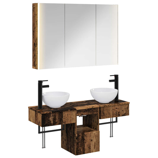 Bathroom Cabinet Set 4 pcs Old Wood 103.5 x 15.5 x 70 cm Bathroom Cabinet Set 4 pcs Old Wood 103.5 x 15.5 x 70 cm
