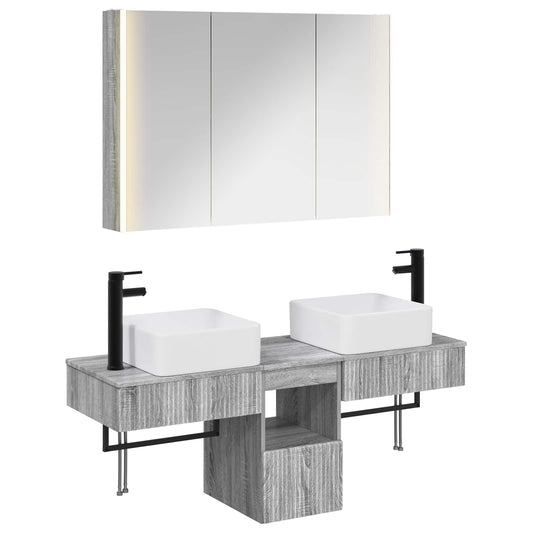 Bathroom Cabinet Set 4 pcs Grey Sonoma 103.5 x 15.5 x 70 cm Bathroom Cabinet Set 4 pcs Grey Sonoma 103.5 x 15.5 x 70 cm