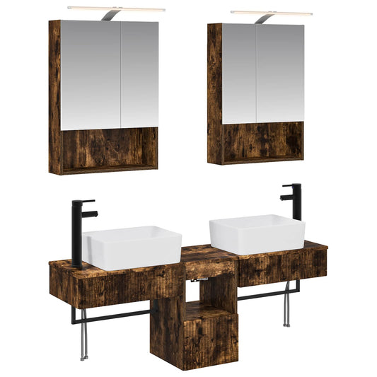 Bathroom Cabinet Set 5 pcs Smoked Oak Engineered Wood Bathroom Cabinet Set 5 pcs Smoked Oak Engineered Wood