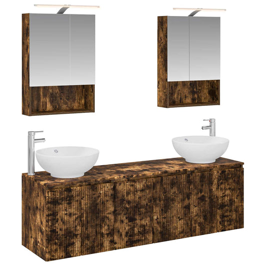 Bathroom Cabinet Set 5 pcs Smoked Oak Engineered Wood Bathroom Cabinet Set 5 pcs Smoked Oak Engineered Wood