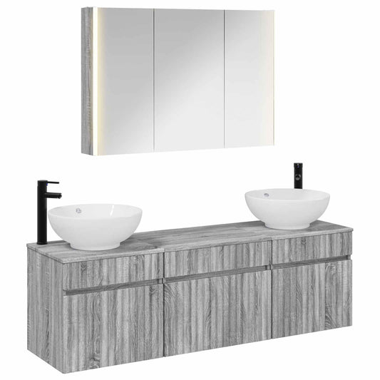 Bathroom Cabinet Set 4 pcs Grey Sonoma 103.5 x 15.5 x 70 cm Bathroom Cabinet Set 4 pcs Grey Sonoma 103.5 x 15.5 x 70 cm