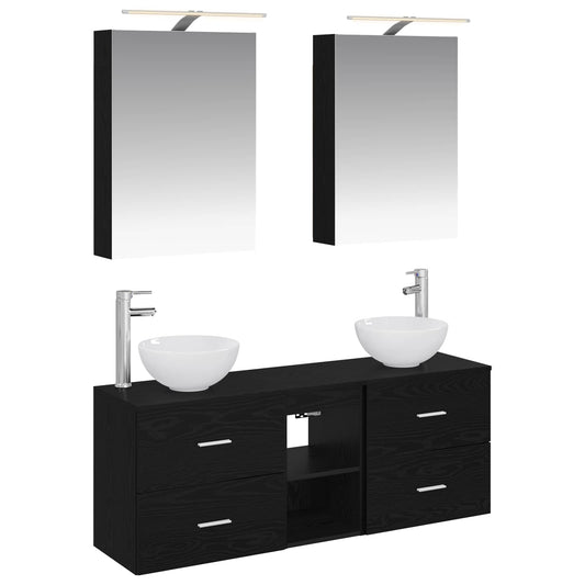 Bathroom Cabinet Set 5 pcs Black Oak 50 x 14.5 x 70 cm Bathroom Cabinet Set 5 pcs Black Oak 50 x 14.5 x 70 cm