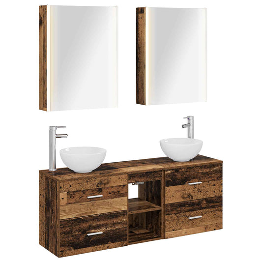 Bathroom Cabinet Set 5 pcs Old Wood 53 x 15.5 x 70 cm Bathroom Cabinet Set 5 pcs Old Wood 53 x 15.5 x 70 cm