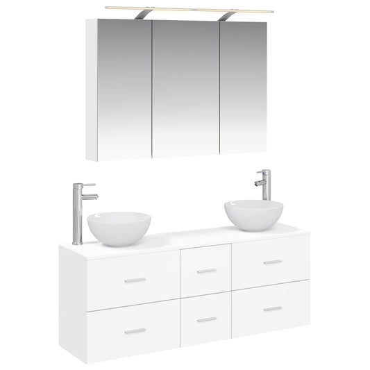 Bathroom Furniture Set 4 pcs White Engineered Wood and Glass Bathroom Furniture Set 4 pcs White Engineered Wood and Glass