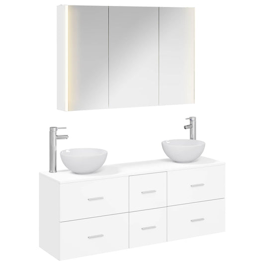 Bathroom Furniture Set 4 pcs White Engineered Wood and Glass Bathroom Furniture Set 4 pcs White Engineered Wood and Glass