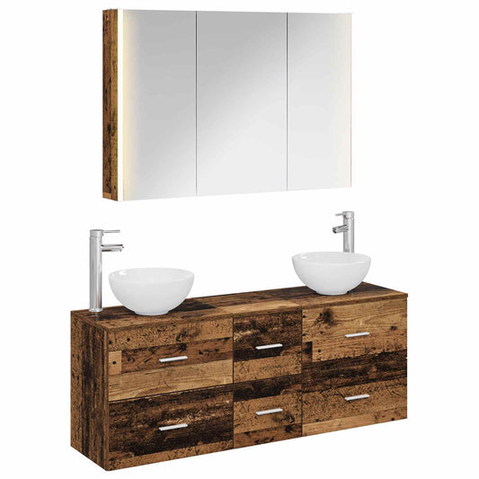 Bathroom Furniture Set 4 pcs Old Wood Engineered Wood and Glass Bathroom Furniture Set 4 pcs Old Wood Engineered Wood and Glass