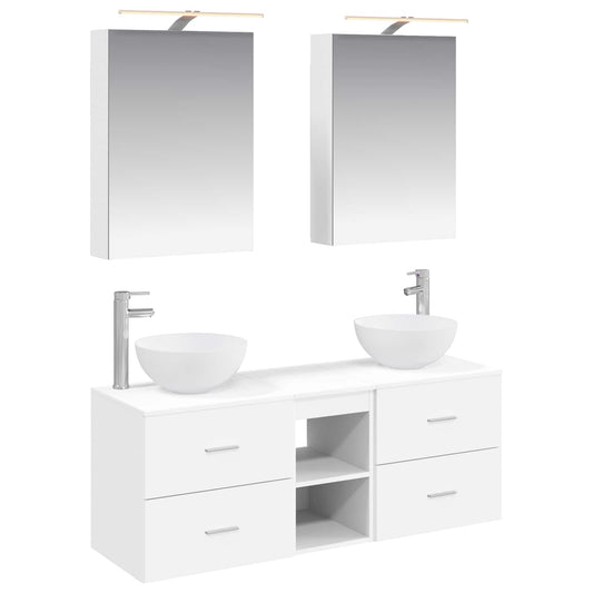 Bathroom Furniture Set 5 pcs White Engineered Wood and Glass Bathroom Furniture Set 5 pcs White Engineered Wood and Glass