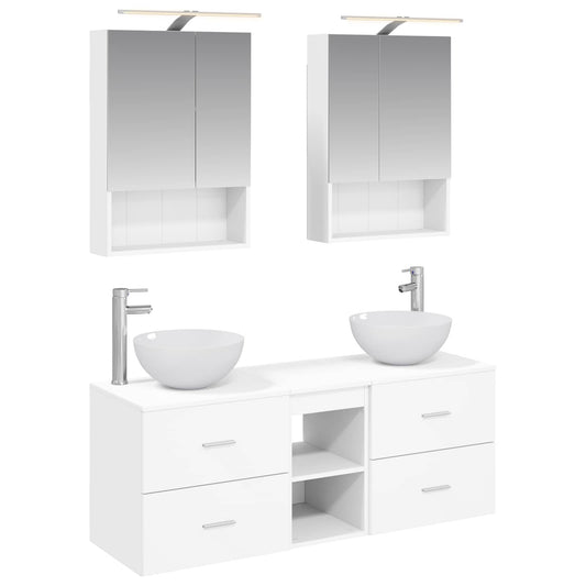 Bathroom Furniture Set 5 pcs White Engineered Wood and Glass Bathroom Furniture Set 5 pcs White Engineered Wood and Glass