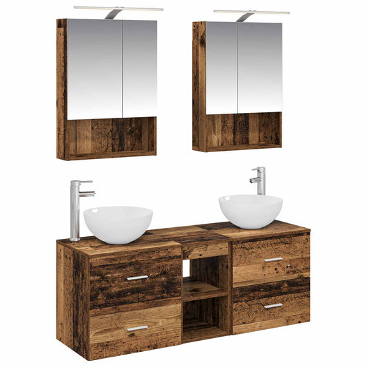 Bathroom Furniture Set 5 pcs Old Wood Engineered Wood and Glass Bathroom Furniture Set 5 pcs Old Wood Engineered Wood and Glass