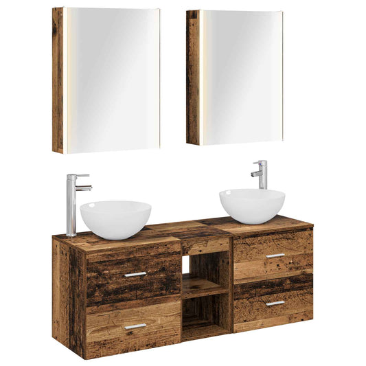 Bathroom Furniture Set 5 pcs Old Wood Engineered Wood and Glass Bathroom Furniture Set 5 pcs Old Wood Engineered Wood and Glass