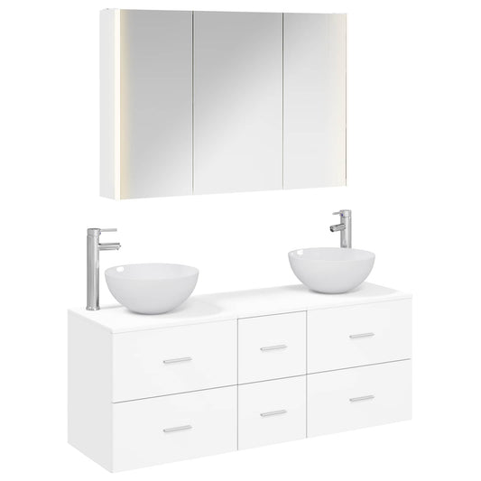 Bathroom Furniture Set 4 pcs White Engineered Wood and Glass Bathroom Furniture Set 4 pcs White Engineered Wood and Glass