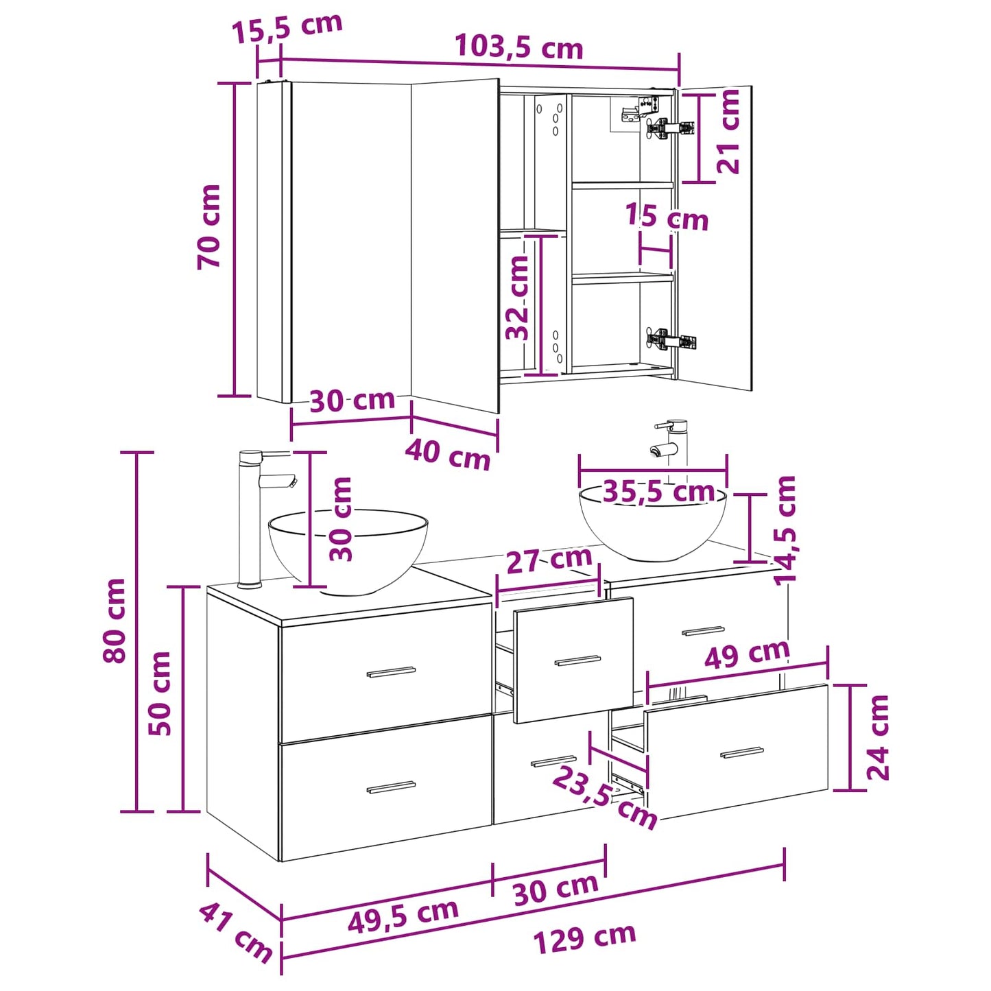 Bathroom Furniture Set 4 pcs Grey Sonoma