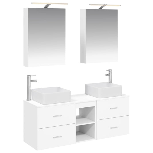 Bathroom Furniture Set 5 pcs White Engineered Wood and Glass Bathroom Furniture Set 5 pcs White Engineered Wood and Glass