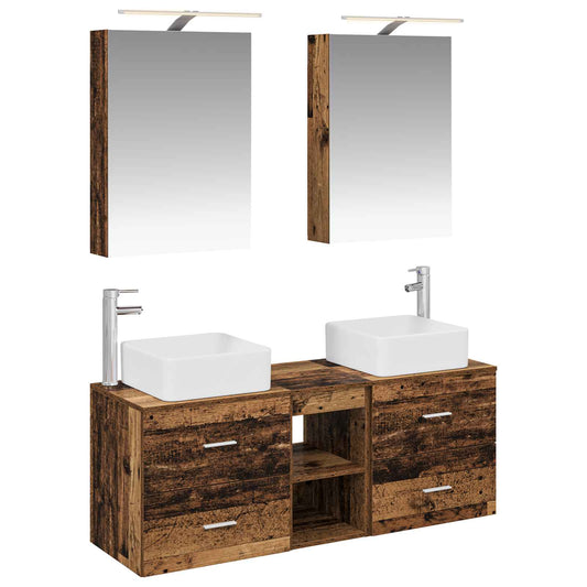 Bathroom Furniture Set 5 pcs Old Wood Engineered Wood and Glass Bathroom Furniture Set 5 pcs Old Wood Engineered Wood and Glass