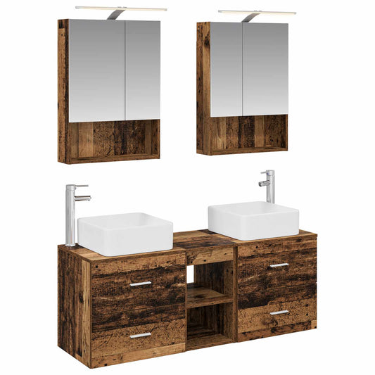 Bathroom Furniture Set 5 pcs Old Wood Engineered Wood and Glass Bathroom Furniture Set 5 pcs Old Wood Engineered Wood and Glass