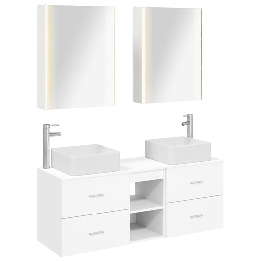 Bathroom Furniture Set 5 pcs White Engineered Wood and Glass Bathroom Furniture Set 5 pcs White Engineered Wood and Glass