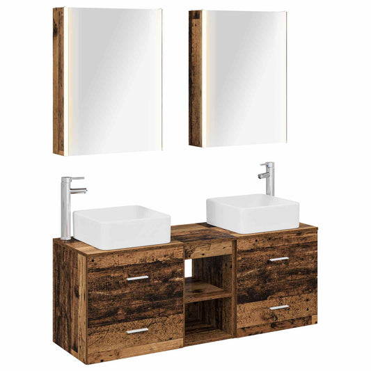 Bathroom Furniture Set 5 pcs Old Wood Engineered Wood and Glass Bathroom Furniture Set 5 pcs Old Wood Engineered Wood and Glass
