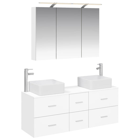 Bathroom Furniture Set 4 pcs White Engineered Wood and Glass Bathroom Furniture Set 4 pcs White Engineered Wood and Glass