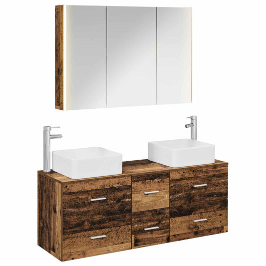 Bathroom Furniture Set 4 pcs Old Wood Engineered Wood and Glass Bathroom Furniture Set 4 pcs Old Wood Engineered Wood and Glass