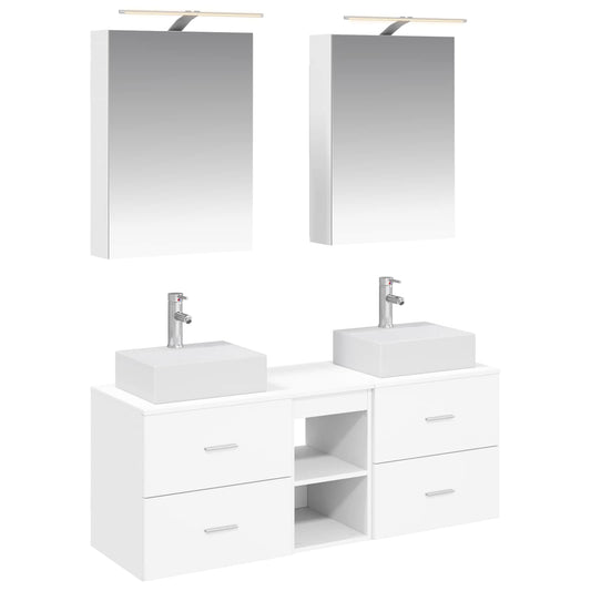 Bathroom Furniture Set 5 pcs White Engineered Wood and Glass Bathroom Furniture Set 5 pcs White Engineered Wood and Glass
