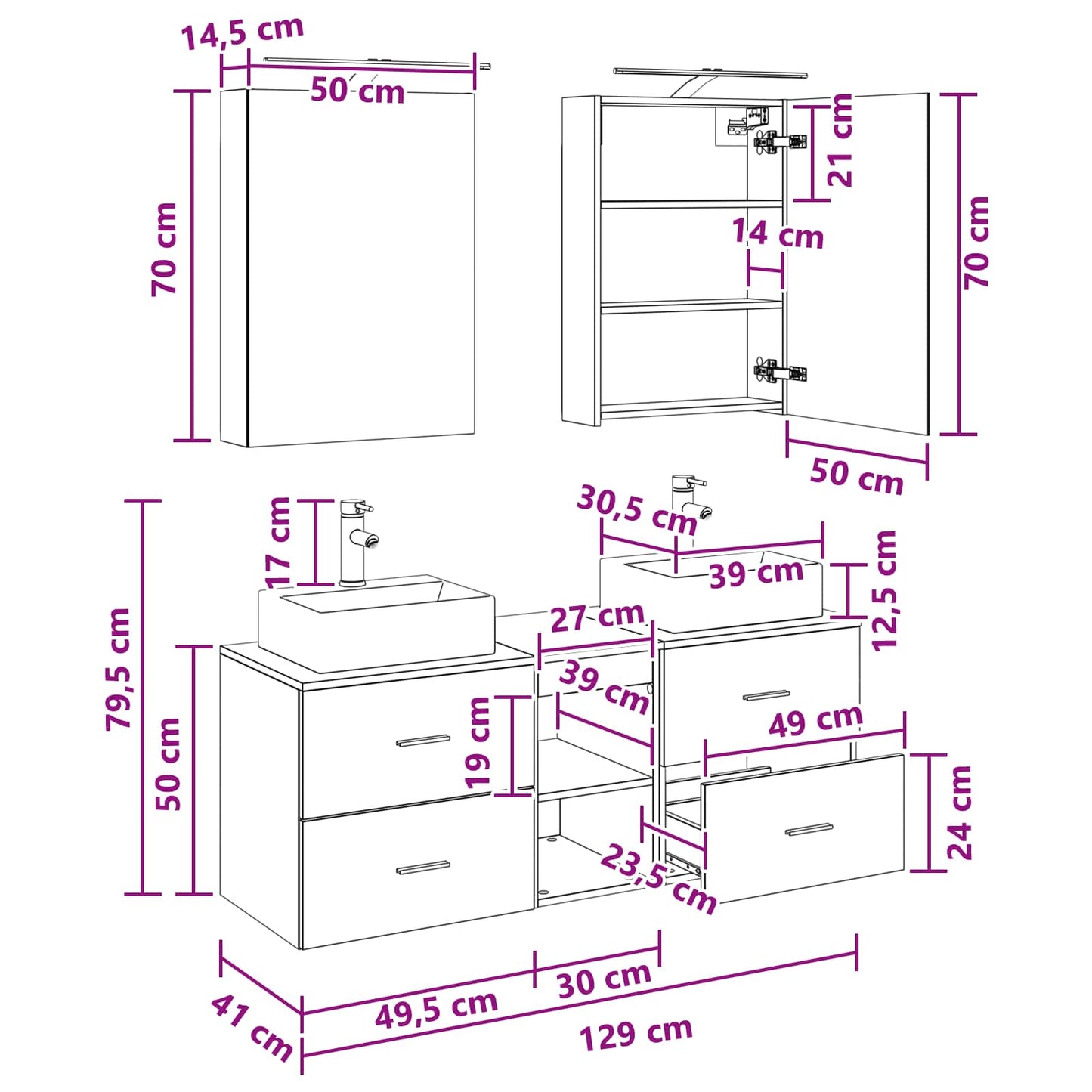 Bathroom Furniture Set 5 pcs White Engineered Wood and Glass
