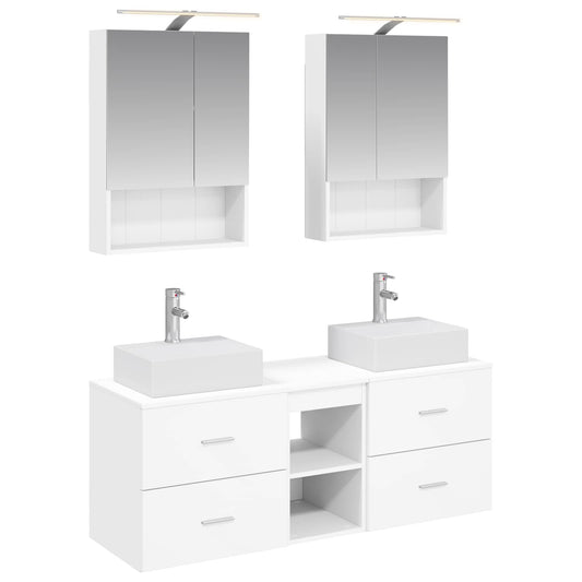 Bathroom Furniture Set 5 pcs White Engineered Wood and Glass Bathroom Furniture Set 5 pcs White Engineered Wood and Glass
