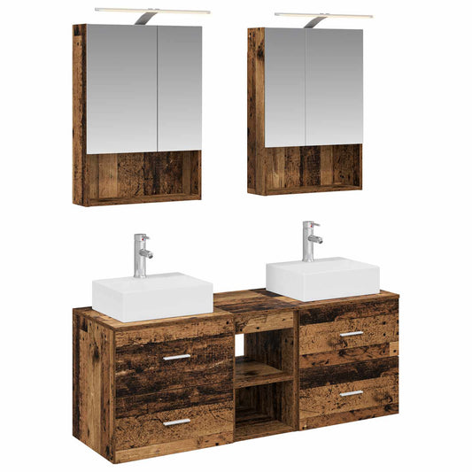 Bathroom Furniture Set 5 pcs Old Wood Engineered Wood and Glass Bathroom Furniture Set 5 pcs Old Wood Engineered Wood and Glass